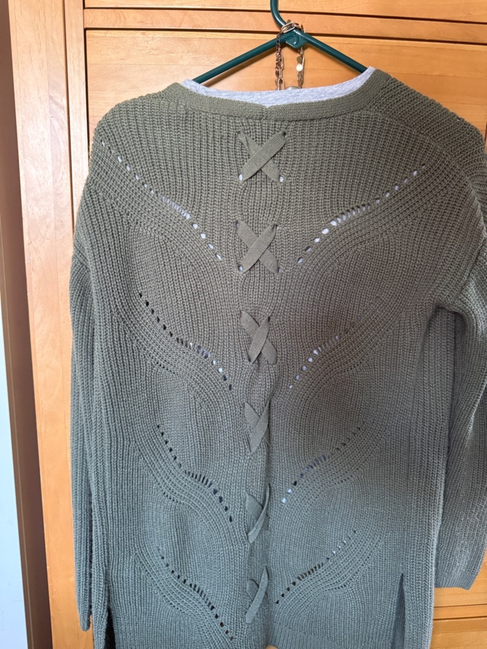 Olive Green Open-Front Knit Cardigan Sweater for Women